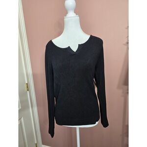 BCBGMAXAZRIA Womens Black Split Neck Raglan Long Sleeve Knit Sweater Size M NWT